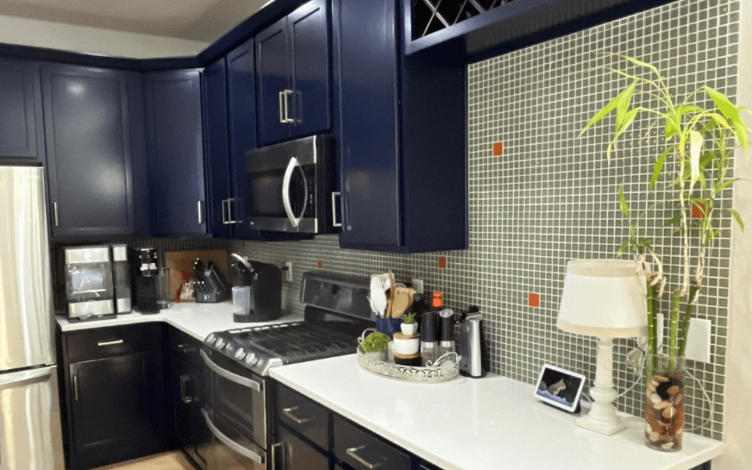 Dark kitchen cabinets painted dark blue