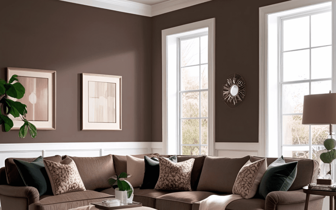 image of a living room featuring benjamin moore color of the year cinnamon slate